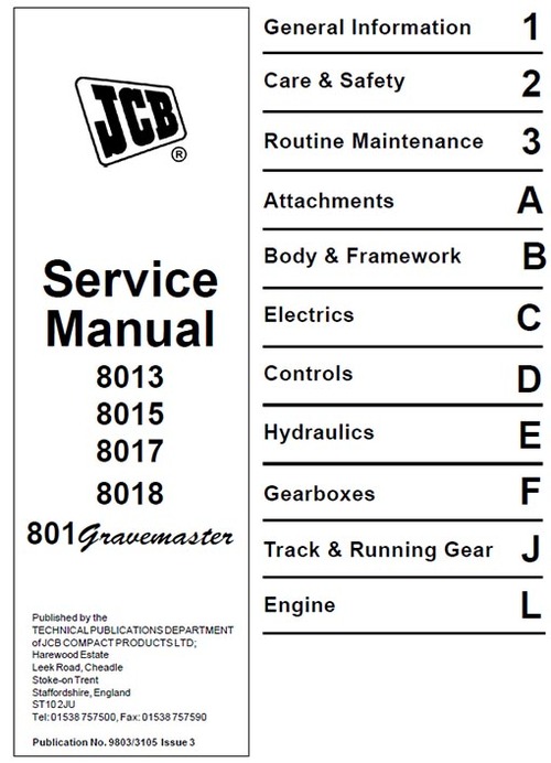 Product picture JCB 8013 8015 8017 8018 Gravemaster Workshop Service Manual